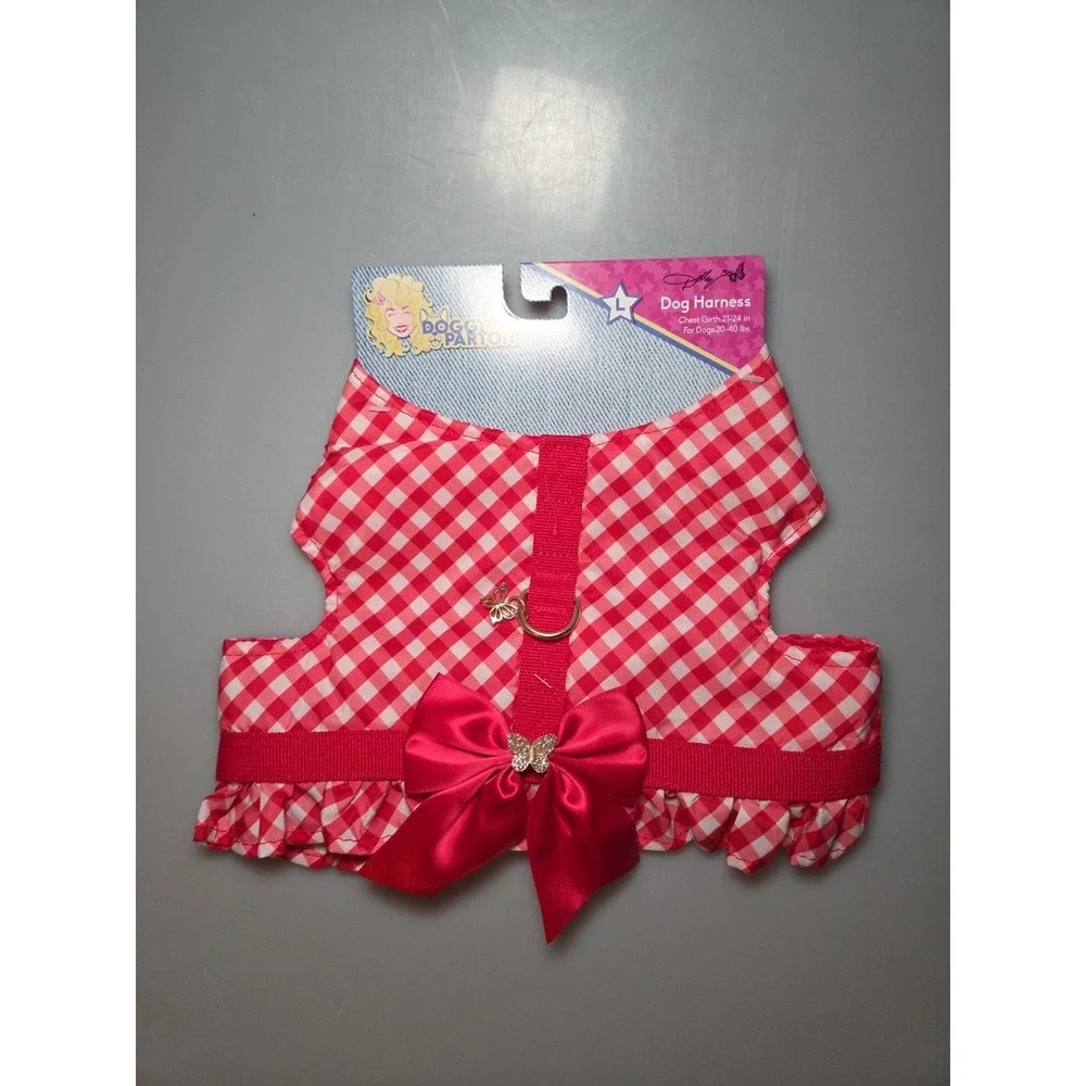 Doggy Parton Red & White, Satin Bow, Ruffles,& Butterflies Puppy/Dog Harness, L‎